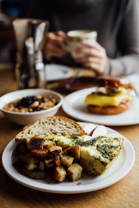 Breakfast at Mollies: Frittata, breakfast sandwich, granola